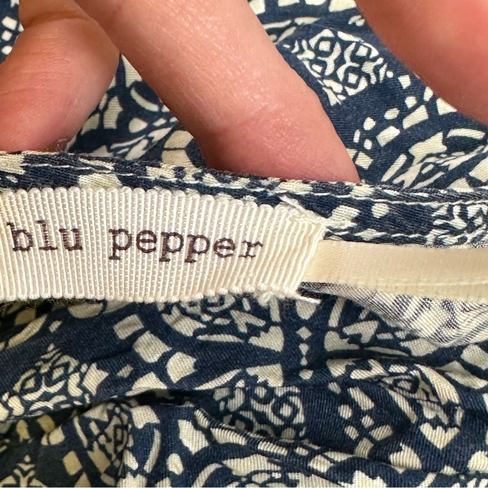 Blu Pepper Boho Crochet Lace Trim Tunic Dress Navy Geometric Print Size Large - Picture 6 of 14